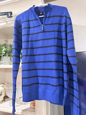 Red Rhino Men’s Large Royal Blue Black Striped Quarter Zip Sweater Pullover